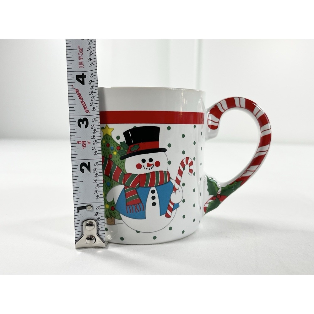Vintage 80s Snowman & Christmas Tree Holiday Mug w/Candy Cane Handle Collectible - Picture 6 of 8